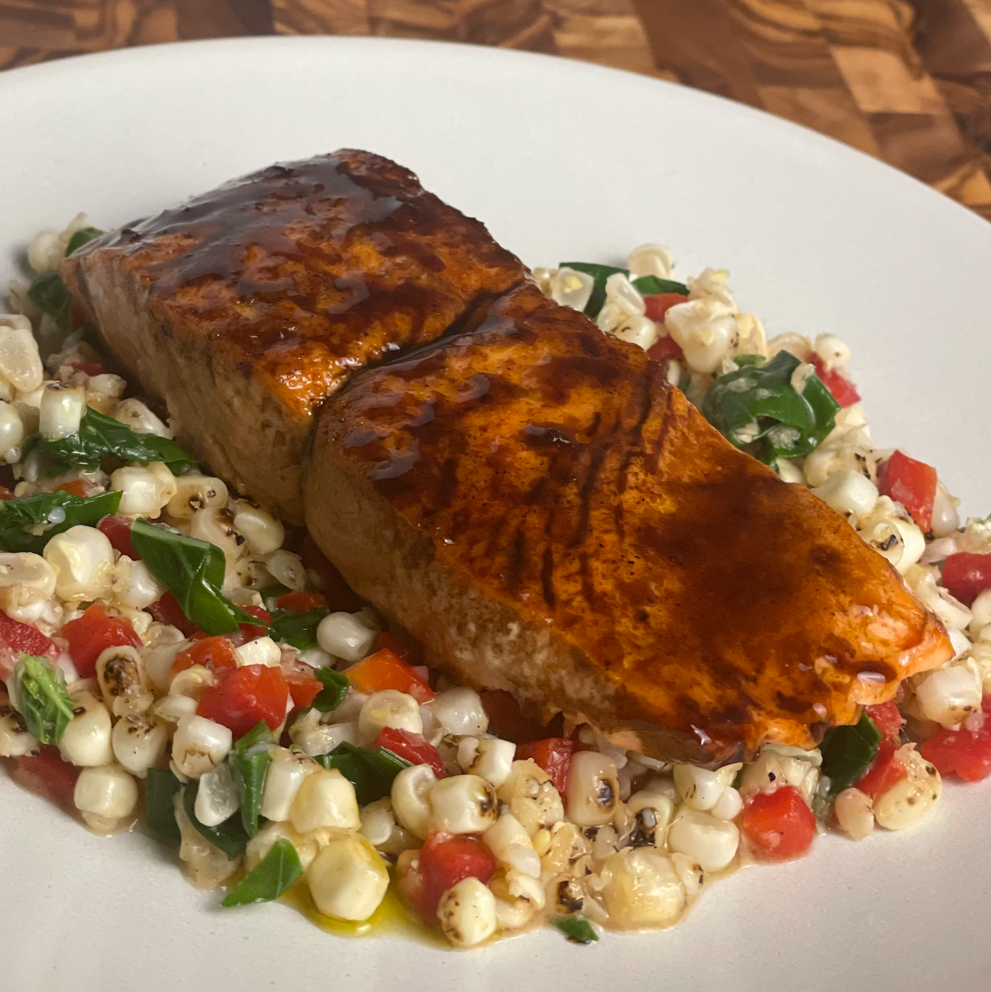 Balsamic Glazed Salmon With Charred Corn Salsa