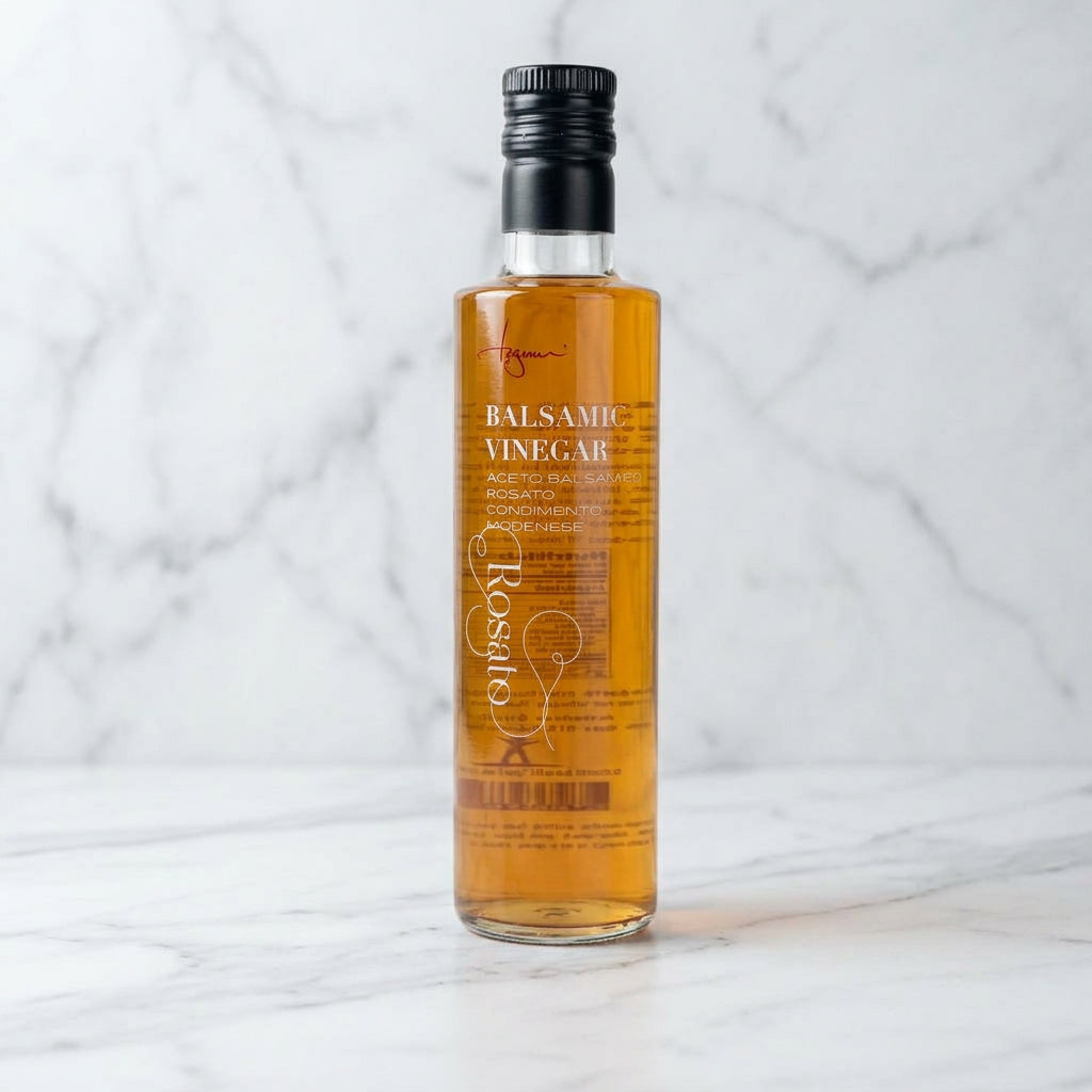 Rosato Vinegar on a white marble counter