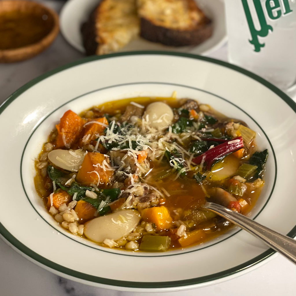 Beef, Beans, Butternut Squash, and Barley Soup