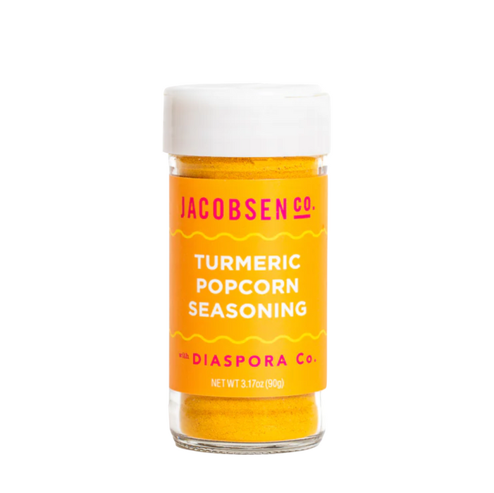 Single bottle of Turmeric Popcorn Seasoning is shown with no background