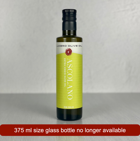 Bottle of Ascolano shown with a banner advising that the 375 ml glass bottle is no longer available.