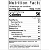 This is the nutrition facts panel showing 50 servings per container and 50 calories per serving along with the other regulatory information.