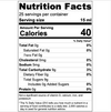 This is the US government Nutrition Facts panel which appears on the back of every bottle. This one, for the Bianco (white) Balsamic Vinegar indicates that there are 25 servings per container at 40 calories per serving. 
