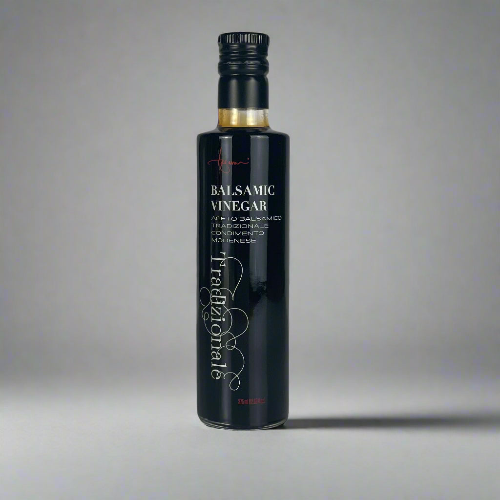 Bottle of Traditional Balsamic Vinegar on an empty counter
